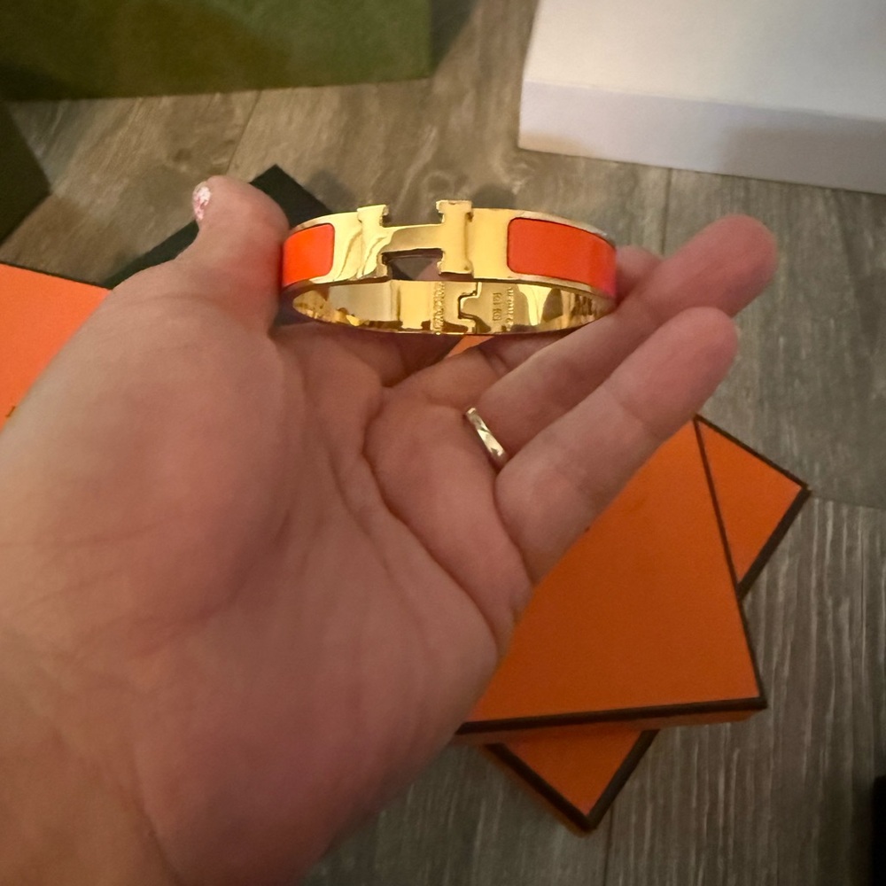 Hermes Vibrant Orange and Gold Women's Bracelet - Picture 1 of 6